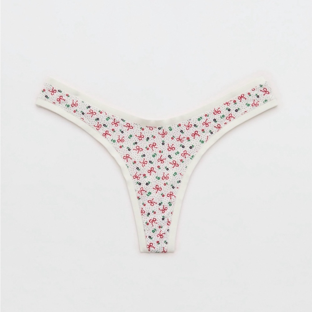 Aerie super Chill Modal Thong with Red and white Accents. Lg